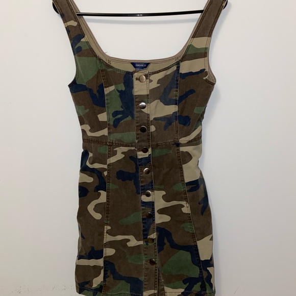 Camo Button-Down Denim Dress - Picture 1 of 3
